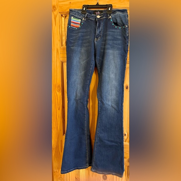 Fallon Taylor Ranch Dressin’ Serape Pocket Bootcut Jeans - Picture 1 of 6